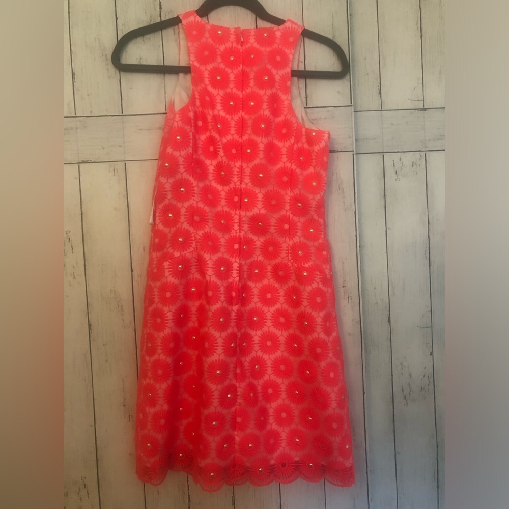 Lilly Pulitzer - Neon Pink Floral Embroidered Sleeveless Dress w/ Pearls